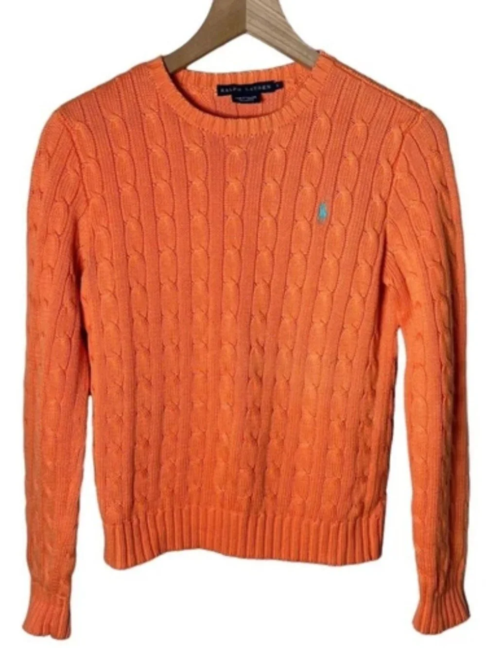 polo ralph Lauren orange cable knit sweater size small - Picture 1 of 2